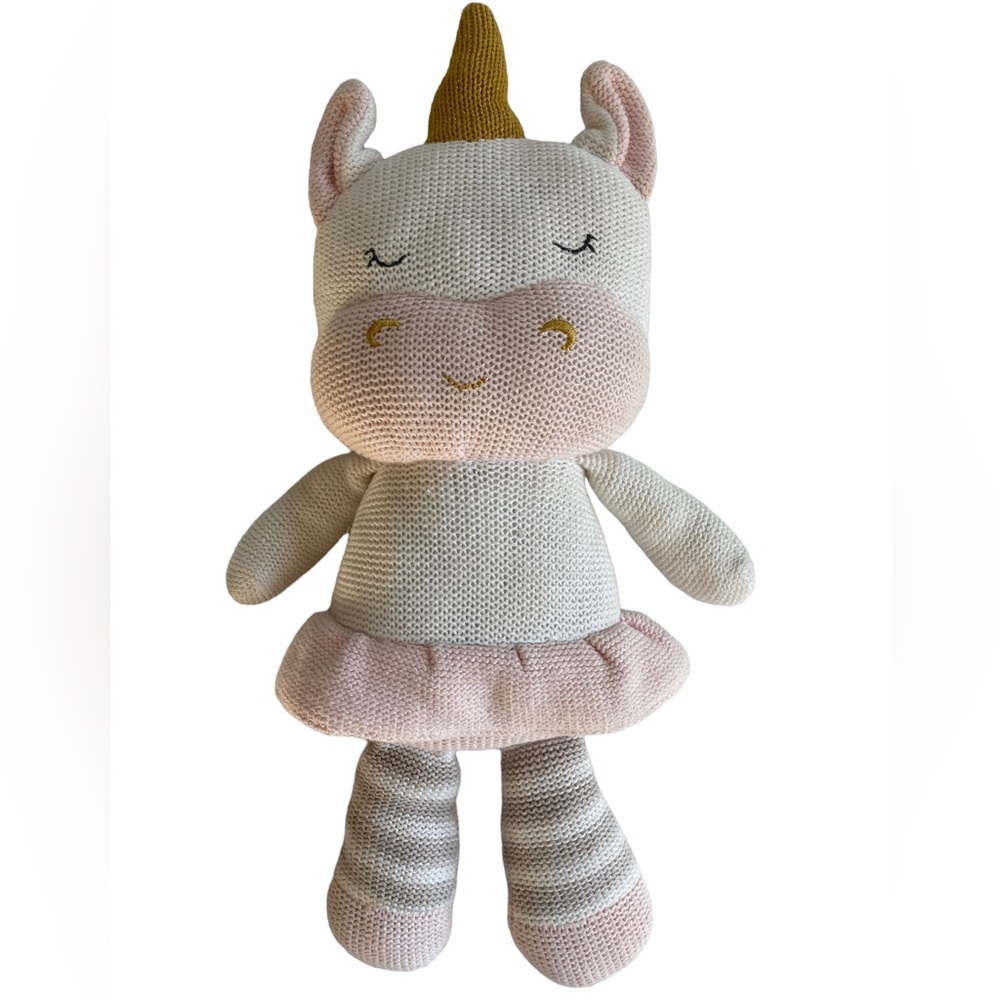 Living Textiles Kenzie Unicorn Knit White PInk Stuffed Plush Rattle Toy‎ 17"